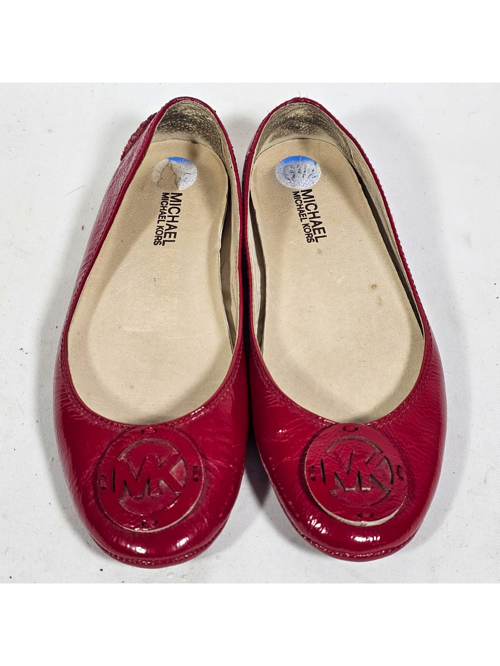 Michael Kors Women’s Red Leather Slip-On Ballet Flats Round Toe Logo 6.5